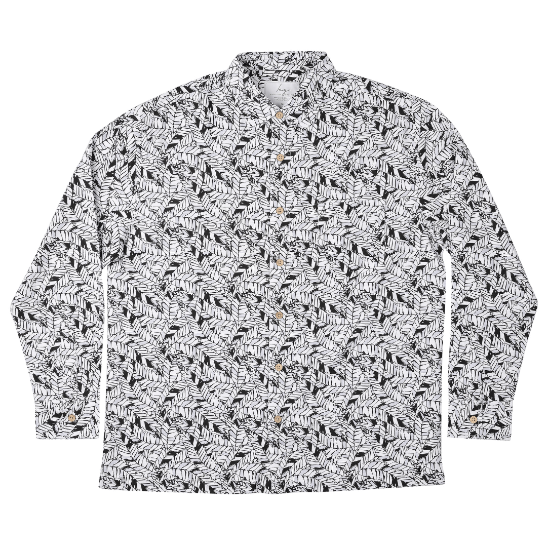 Stewarts Menswear Kingston Grange bamboo long sleeve shirt. Features an all over black and white leaf print. Blaxland Long Sleeve Shirt.