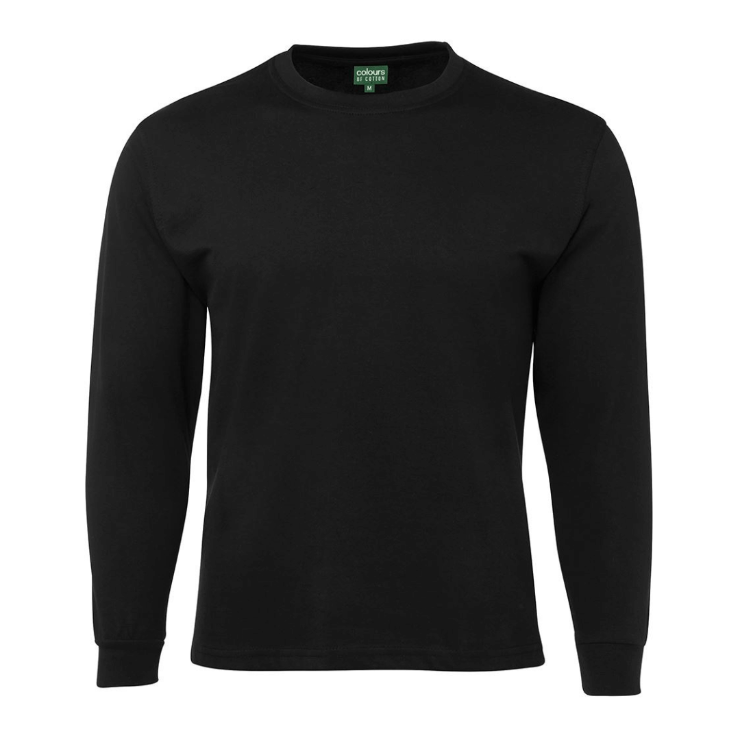 Stewart's Menswear 100% cotton long sleeve tee, black. Comfortable and breathable, UPF protection, Classic fit and retains shape wash after wash. Can be worn on its own as a stand alone shirt or as an extra layer of warmth under an overshirt - a versatile addition to your wardrobe.