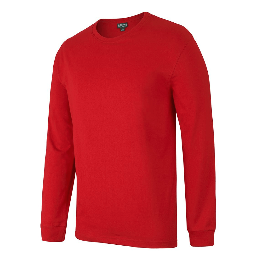Stewart's Menswear 100% cotton long sleeve tee, Red. Comfortable and breathable, UPF protection, Classic fit and retains shape wash after wash. Can be worn on its own as a stand alone shirt or as an extra layer of warmth under an overshirt - a versatile addition to your wardrobe.