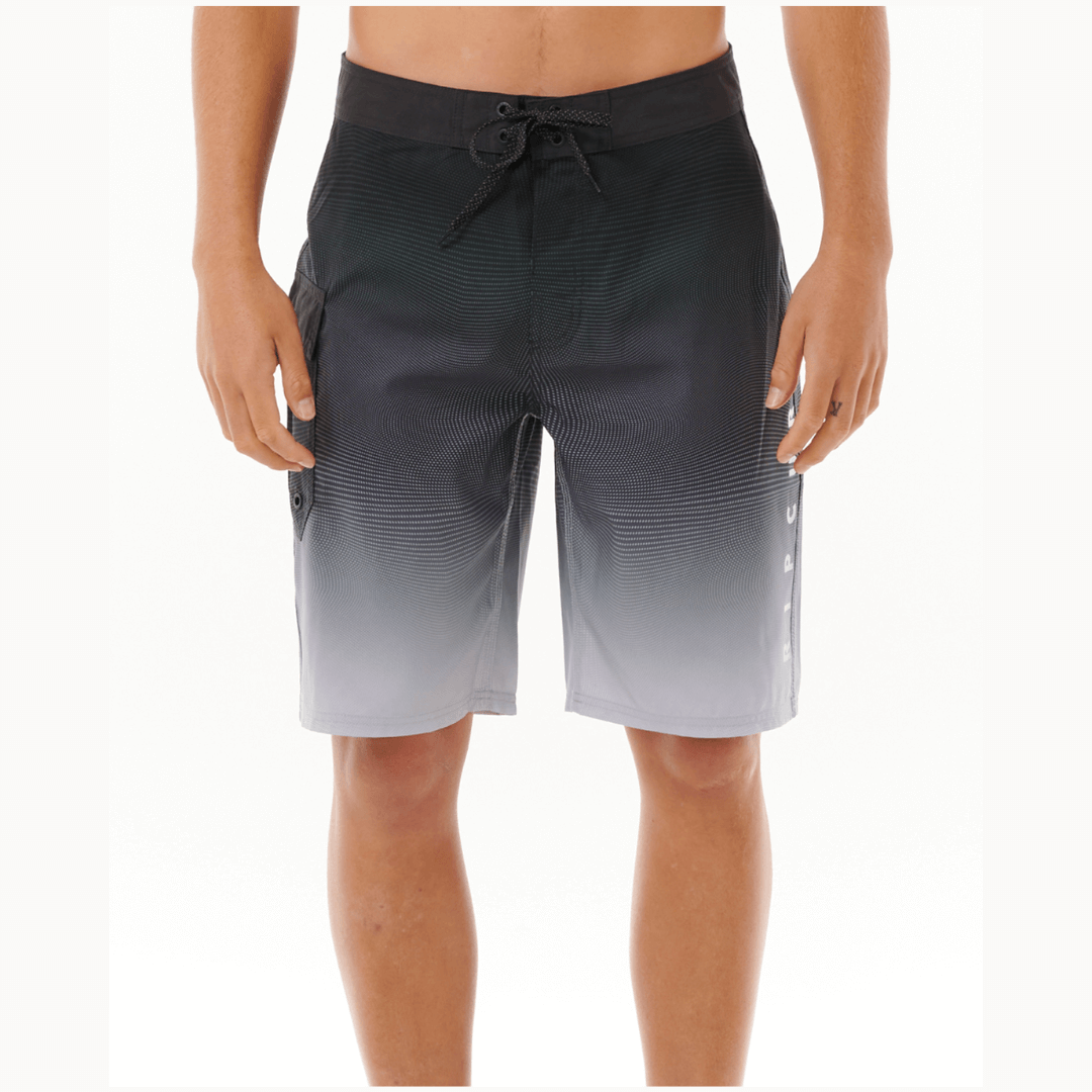 Stewarts Menswear Rip Curl Shock Boardshort. Photo shows front view of model wearing Rip Curl Shock Boardshorts. Colour is Black.