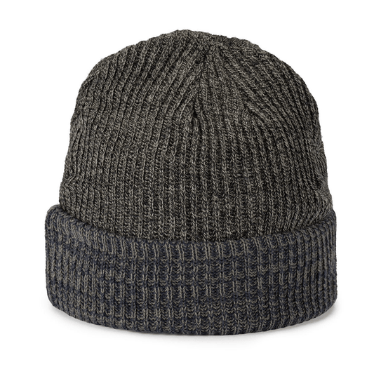 Avenel Levi Rib Knit Beanie with contrast cuff and Thinsulate lining available at Stewart’s Menswear Mullumbimby. Charcoal beanie with navy cuff.