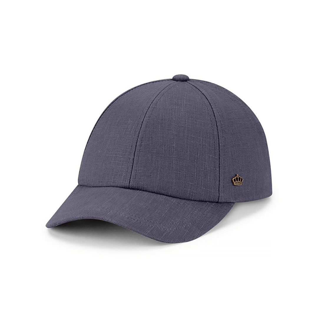 Avenel Hats Judd Linen Baseball Cap in Navy available at Stewart’s Menswear Mullumbimby. Breathable linen cap with curved brim and UPF 50+ protection.