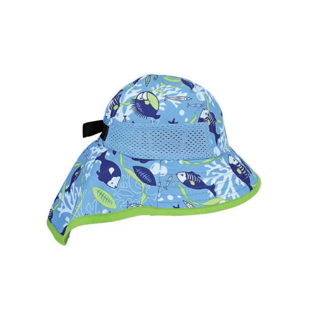 Kendra kids printed microfibre facesaver legionnaire hat with peak and neck flap, available at Stewart’s Menswear Mullumbimby.