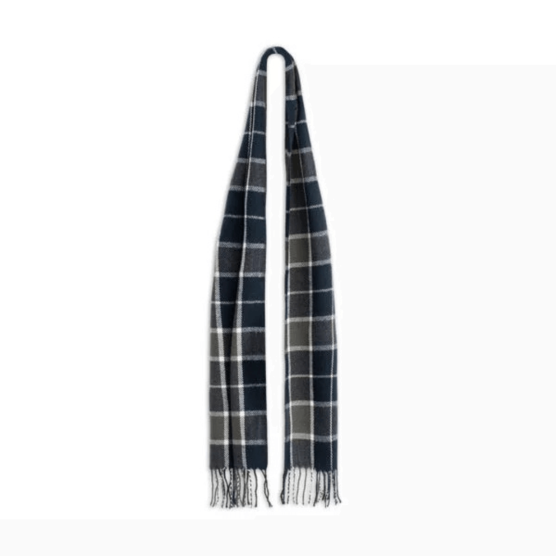 Stewarts Menswear, Mullumbimby. Avenel hats basic check brushed acrylic scarf. Colour is Navy check.
