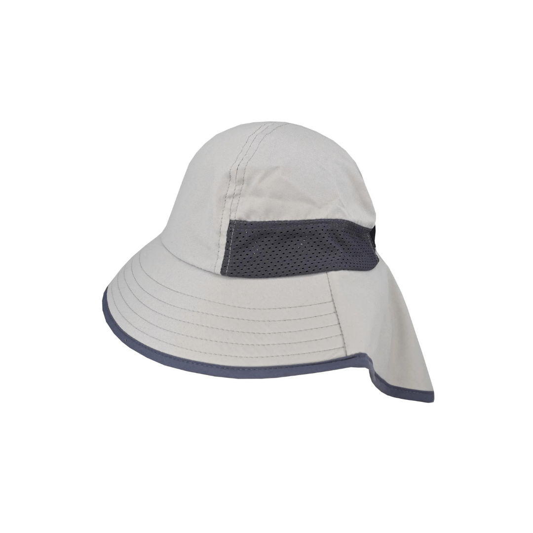 Stewarts Menswear Avenel Hats Facesaver Legionnaire Hat. Colour is stone with navy trim and dark coloured mesh vent on sides.