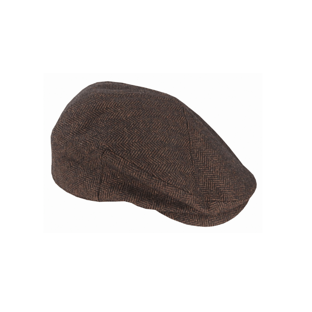 Avenel Hats Quinn wool blend herringbone 5 piece cheesecutter cap available at Stewart’s Menswear Mullumbimby.