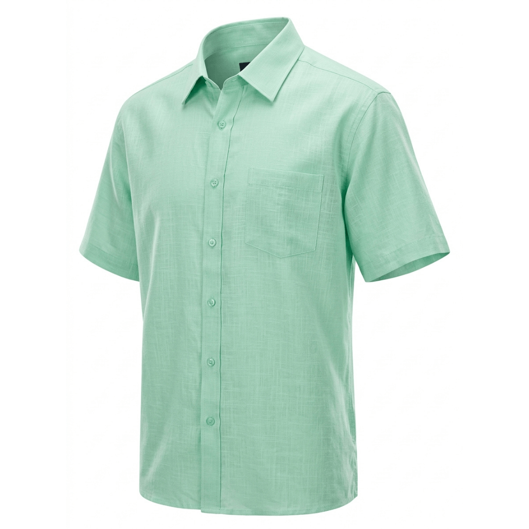 Bridgeport Woven Shirt in mint, 100% cotton classic fit short sleeve men's shirt available at Stewart's Menswear Mullumbimby.