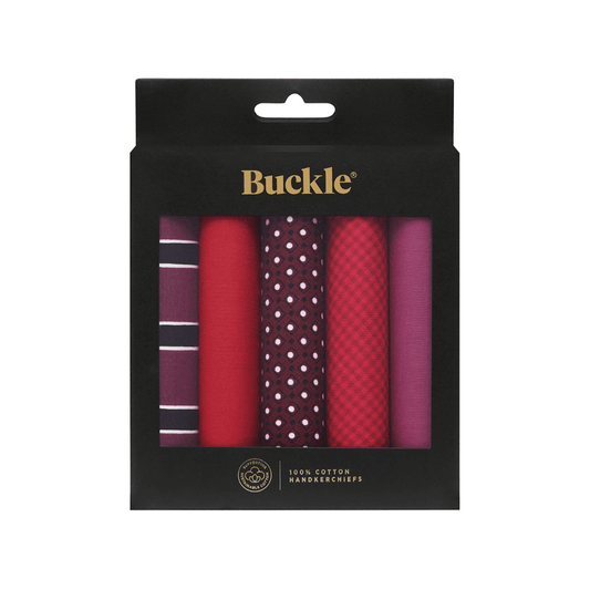 Handmade Sustainable Cotton Handkerchiefs available at Stewart’s Menswear Mullumbimby. Set of 5 soft, eco-friendly men’s cotton handkerchiefs. Gift boxed, ready for gifting. Assorted Red tones