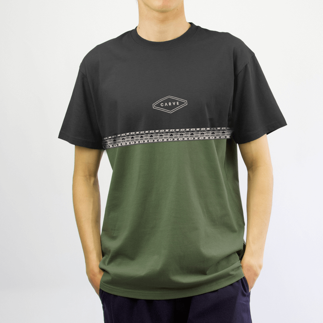 Carve Kindred Short Sleeve Tee available at Stewart’s Menswear Mullumbimby. Relaxed men’s cotton tee with jacquard chest detail and vintage wash.