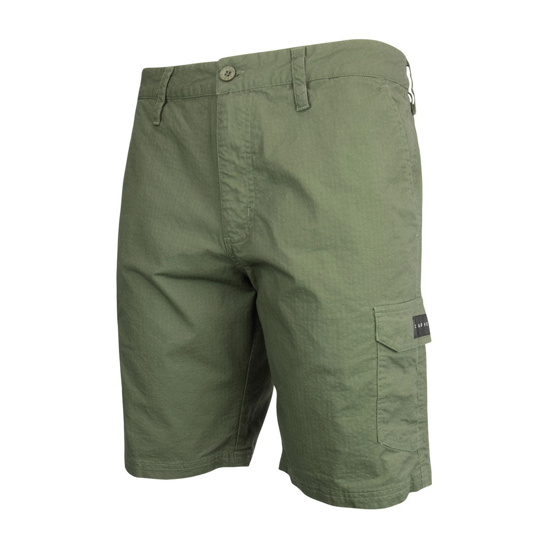 Stewarts Menswear Carve Surfwear Saltbush Cargo Shorts. Men's regular fit fitted waist short featuring button front with zip fly and 20" leg length, these Carve Saltbush Cargo Walk shorts are ideal for the man on the go. With angled side pockets, back welt pocket and lower leg cargo pockets, there is plenty of room for all your accessories, such as car keys, wallet, passport etc. Perfect for a day out or for travelling. Colour is khaki.
