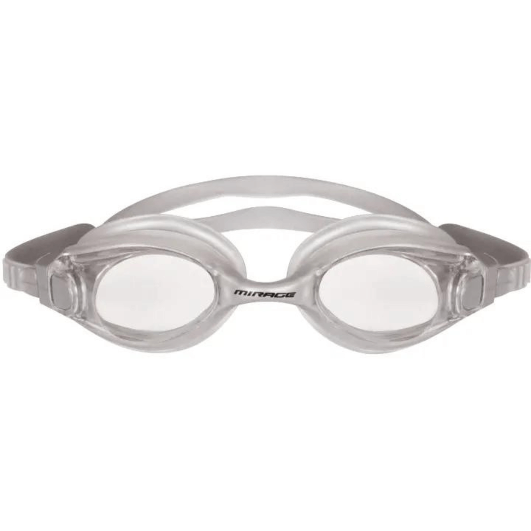 Stewarts Menswear Flow adult swim goggles. Silver. Flow Adult swim goggles available in Black or Silver with clear lens. All Silicone fixed bridge style and 100% UV and anti-fog treated. Ideal for open water and pool swim sessions. Comes with hard case and bonus silicone earplugs
