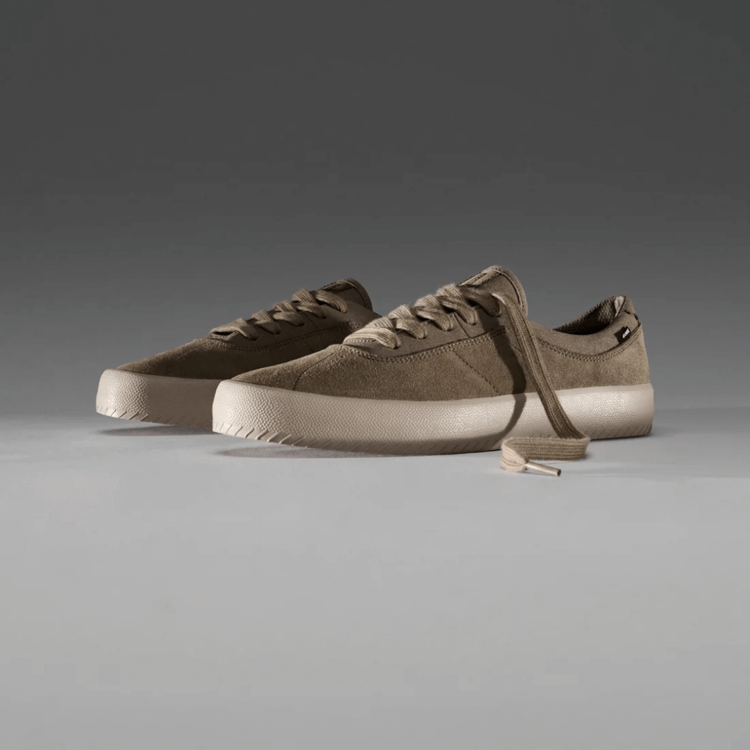 Stewarts Menswear Mullumbimby Globe Melbek Skate Shoes. Colour is walnut, lifestyle photo