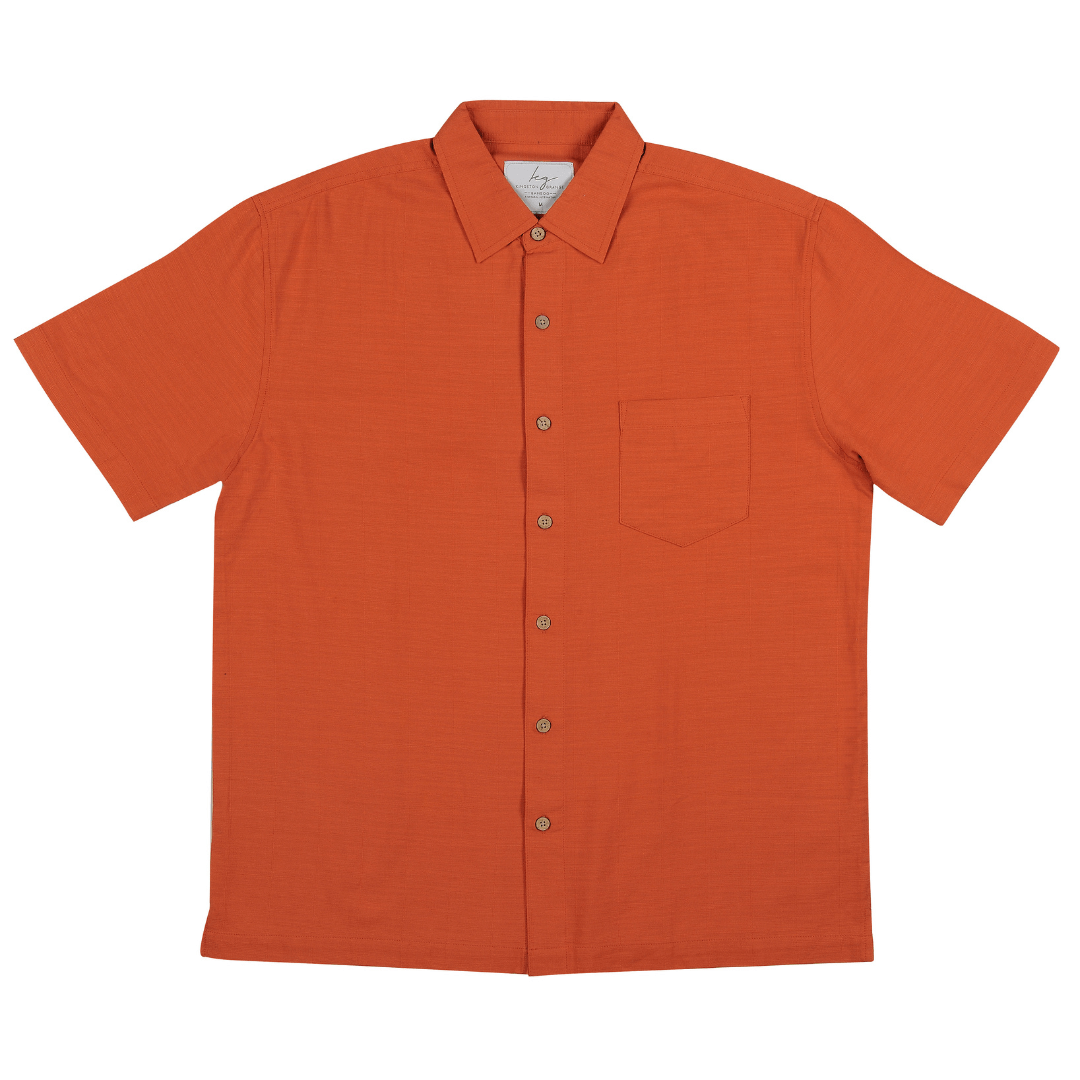Kingston Grange Bamboo shirt in ochre available from Stewart's Menswear in Mullumbimby