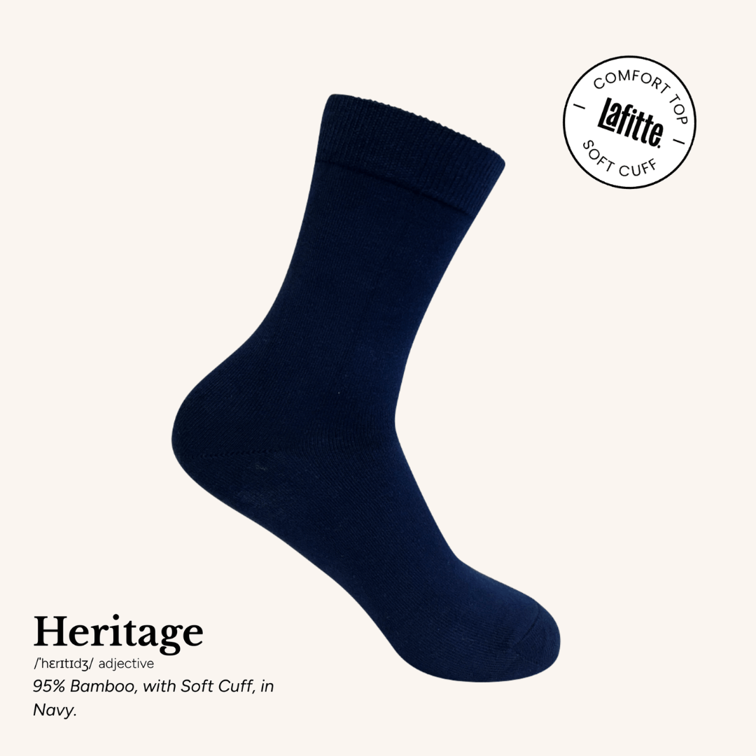 Lafitte Heritage Bamboo Crew Sock with Soft Cuff in navy, Australian made, available at Stewart's Menswear Mullumbimby.