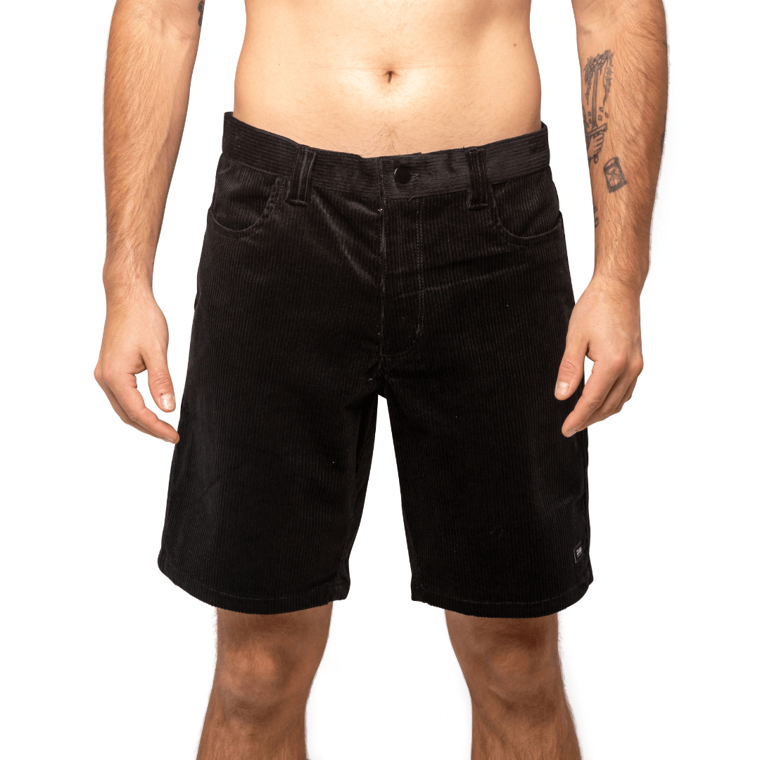 Stewarts Menswear Liive Apparel Falcon corduroy walkshort. Perfect for casual days, these shorts pair seamlessly with your favourite t-shirts, polos, or button-downs. Wear them with sneakers for a relaxed look or dress them up with loafers for a smart-casual occasion. Colour is Black. Front View.