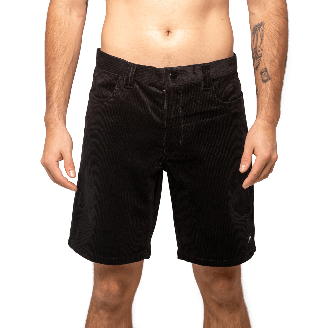 Stewarts Menswear Liive Apparel Falcon corduroy walkshort. Perfect for casual days, these shorts pair seamlessly with your favourite t-shirts, polos, or button-downs. Wear them with sneakers for a relaxed look or dress them up with loafers for a smart-casual occasion.  Colour is Black. Front View.