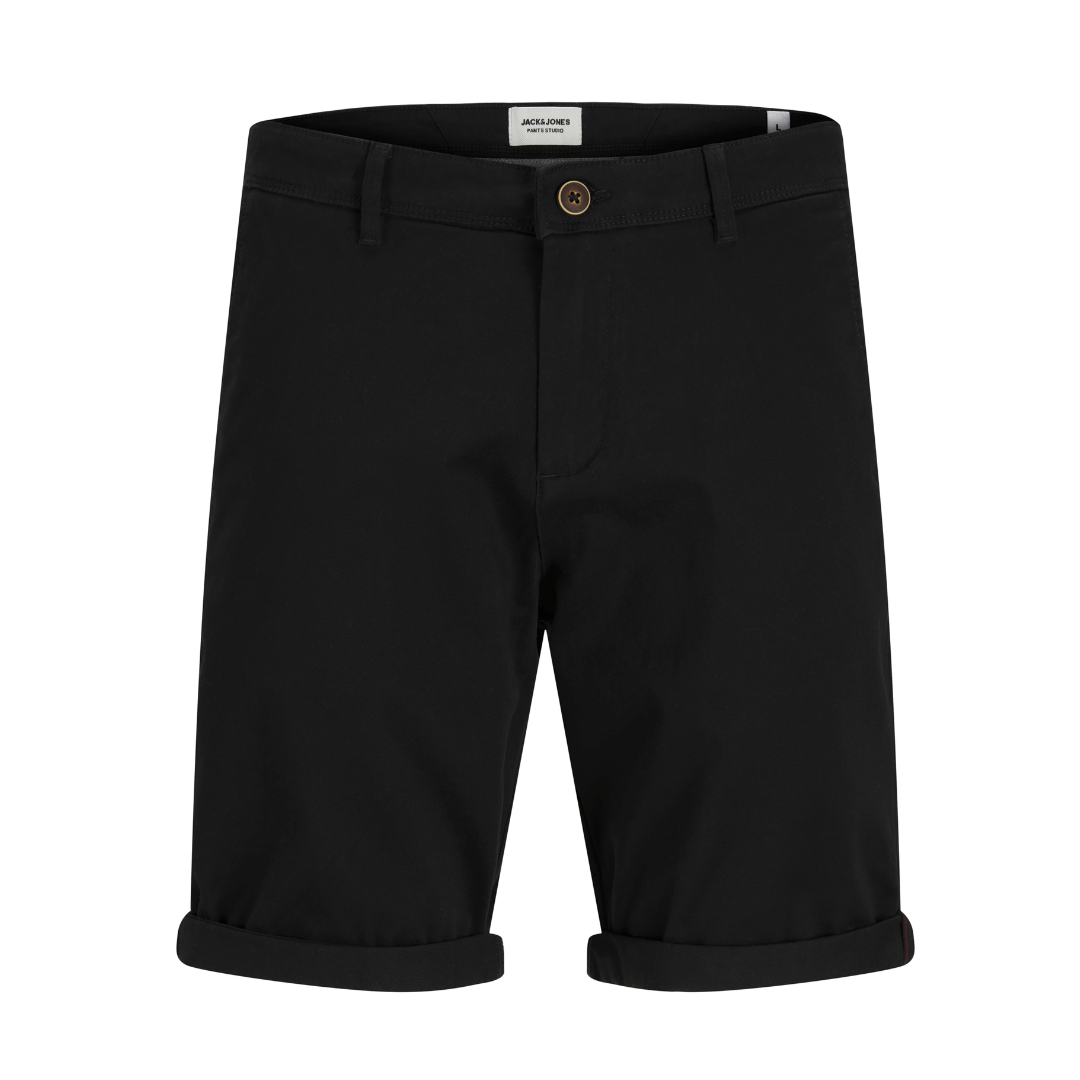 Jack & Jones Bowie Chino Shorts Black shown from the front on a white background.