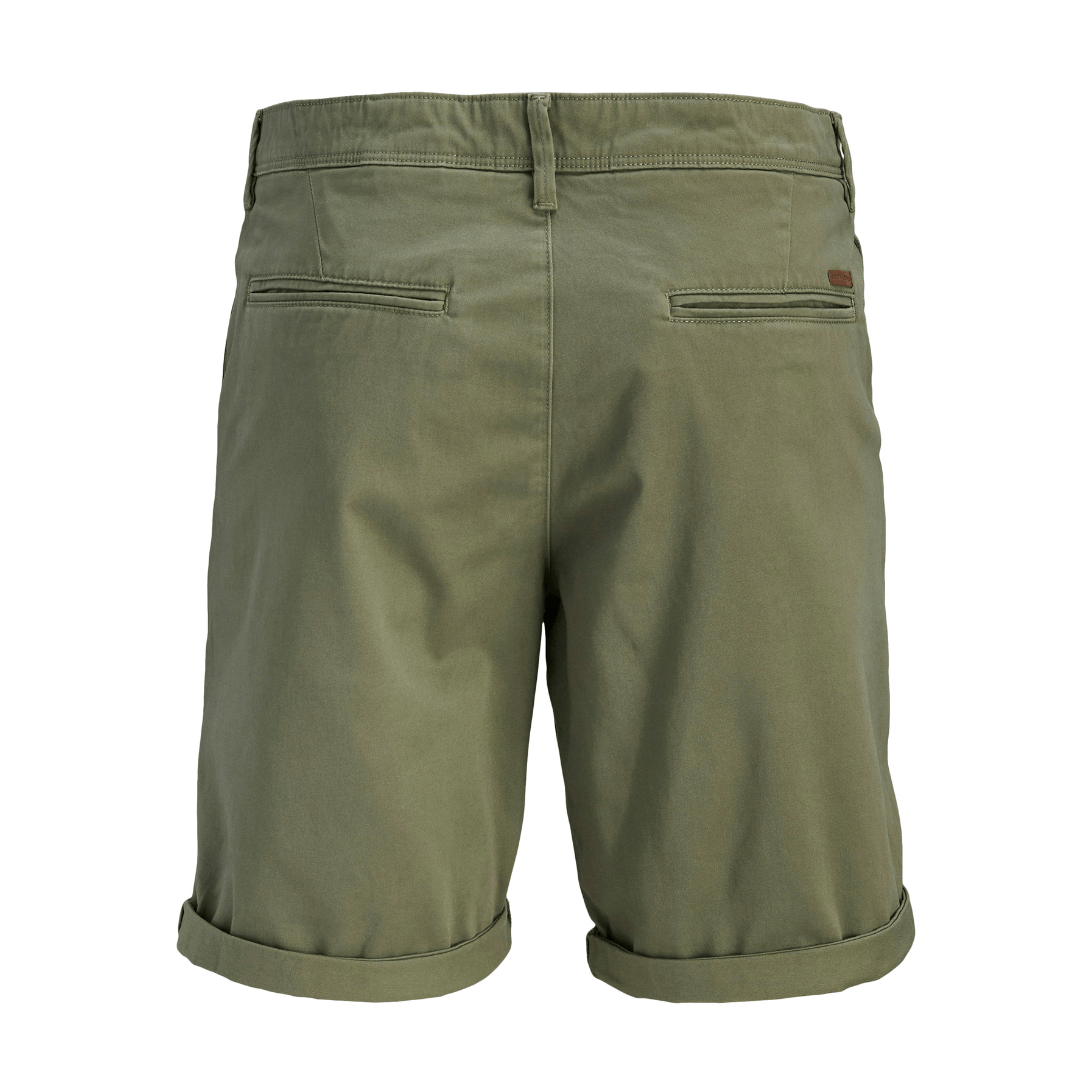Jack & Jones Bowie Chino Shorts Deep Lichen Green shown from the back on a white background.