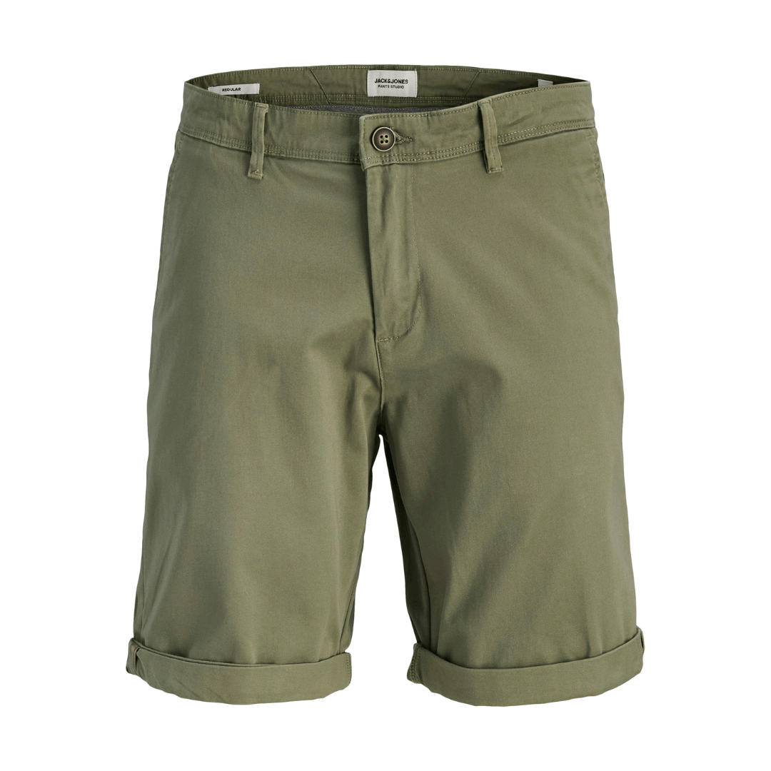 Jack & Jones Bowie Chino Shorts Deep Lichen Green shown from the front on a white background.
