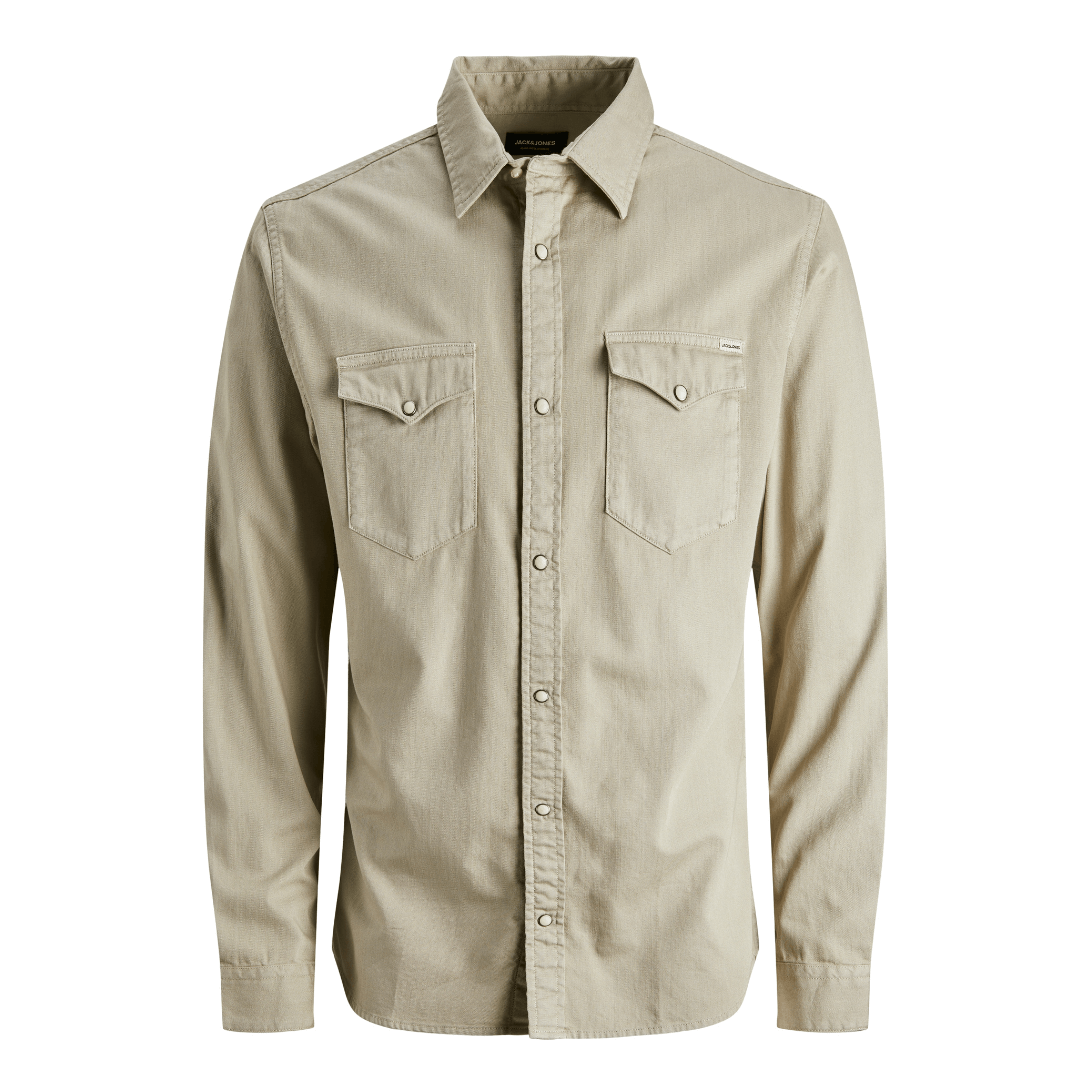 stewarts menswear, Mullumbimby. Jack & Jones SHeridan Denim shirt. Colour is crockery.