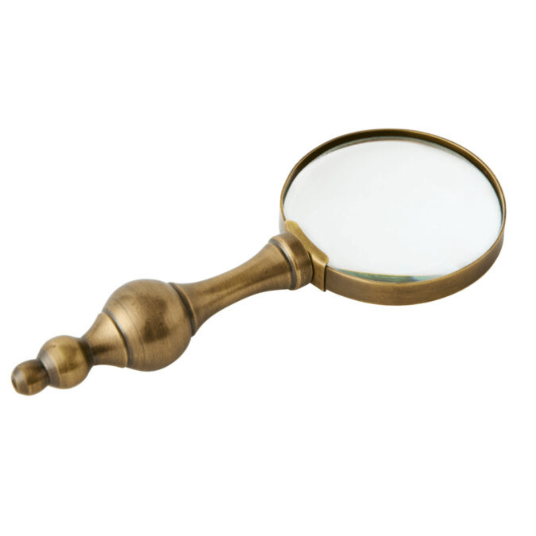 Handmade Pocket Magnifier in brass and glass with classic styling, available at Stewart's Menswear Mullumbimby.