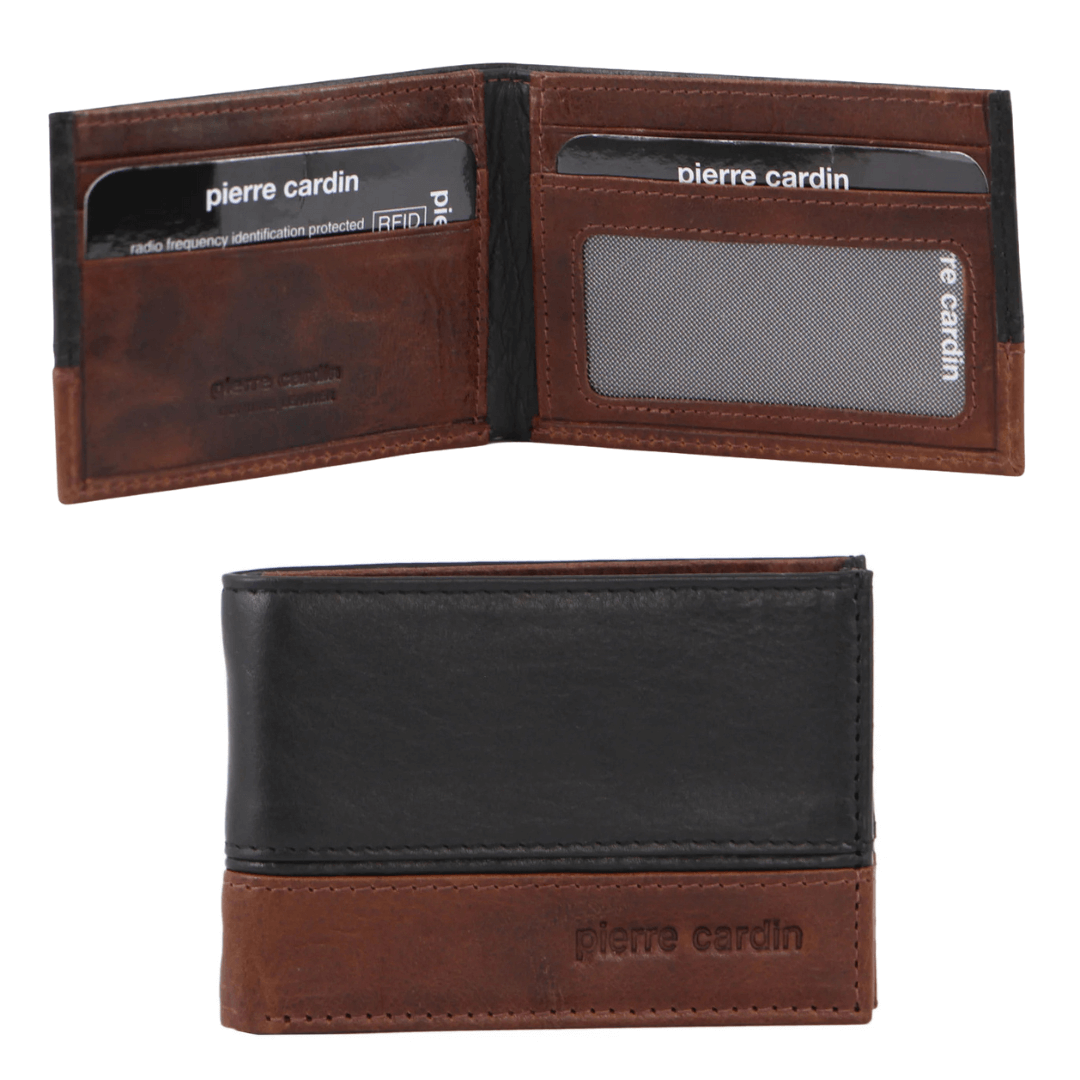 Pierre Cardin two-tone RFID leather wallet available at Stewart’s Menswear Mullumbimby.