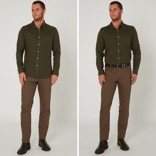 Men's Pilbara Collection by Ritemate Workwear Classic Fit Long Sleeve Linen Shirt in olive with Windmill embroidery detail, available at Stewart's Menswear Mullumbimby.