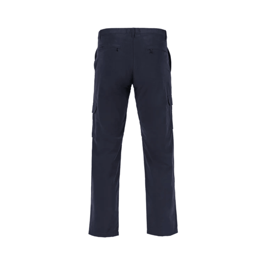 Back view of Pilgrim Lightweight Cargo Pant in navy with cargo pockets and zipped back pockets, available at Stewart's Menswear Mullumbimby.
