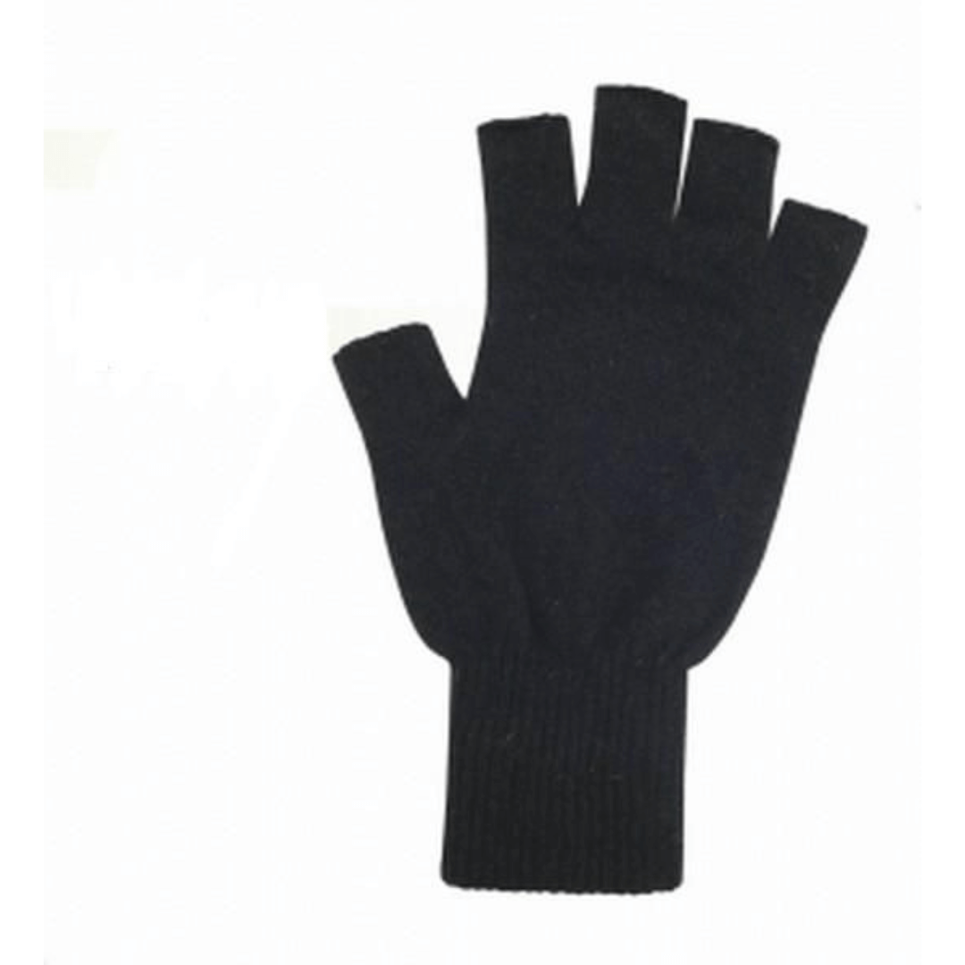 Stewarts Menswear Possum Merino Fingerless Gloves. Colour is black.