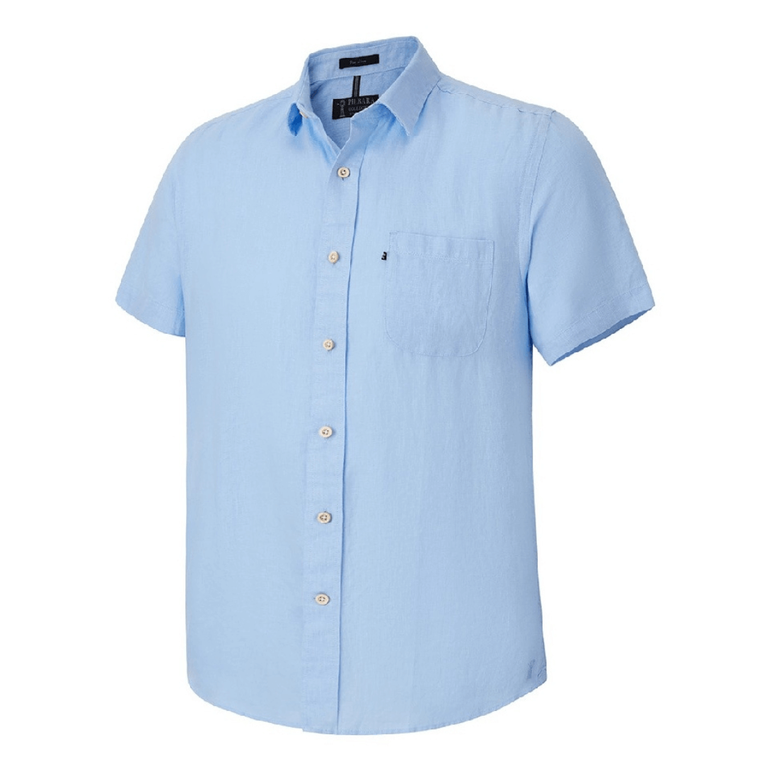 Stewarts Menswear Ritemate Workwear Pilbara Men's Linen Shirt Short SLeeve. Colour is Sky BLue.