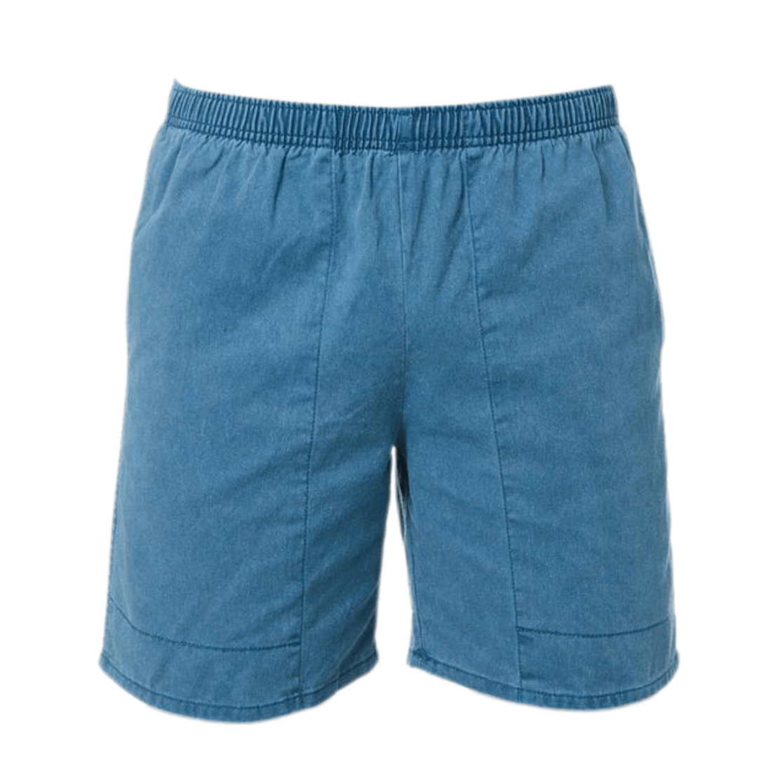 Stewarts Menswear Stubbies Ruggers Pigment Dyed Shorts. Colour is Moroccan Blue