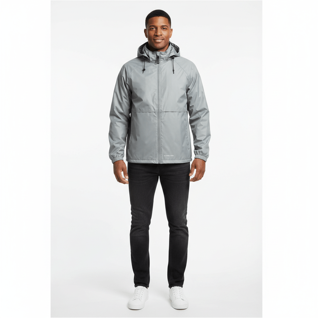 Raymond Rothschild Stow-in-Pocket Rain Jacket in Silver, lightweight unisex waterproof jacket available at Stewart's Menswear Mullumbimby.