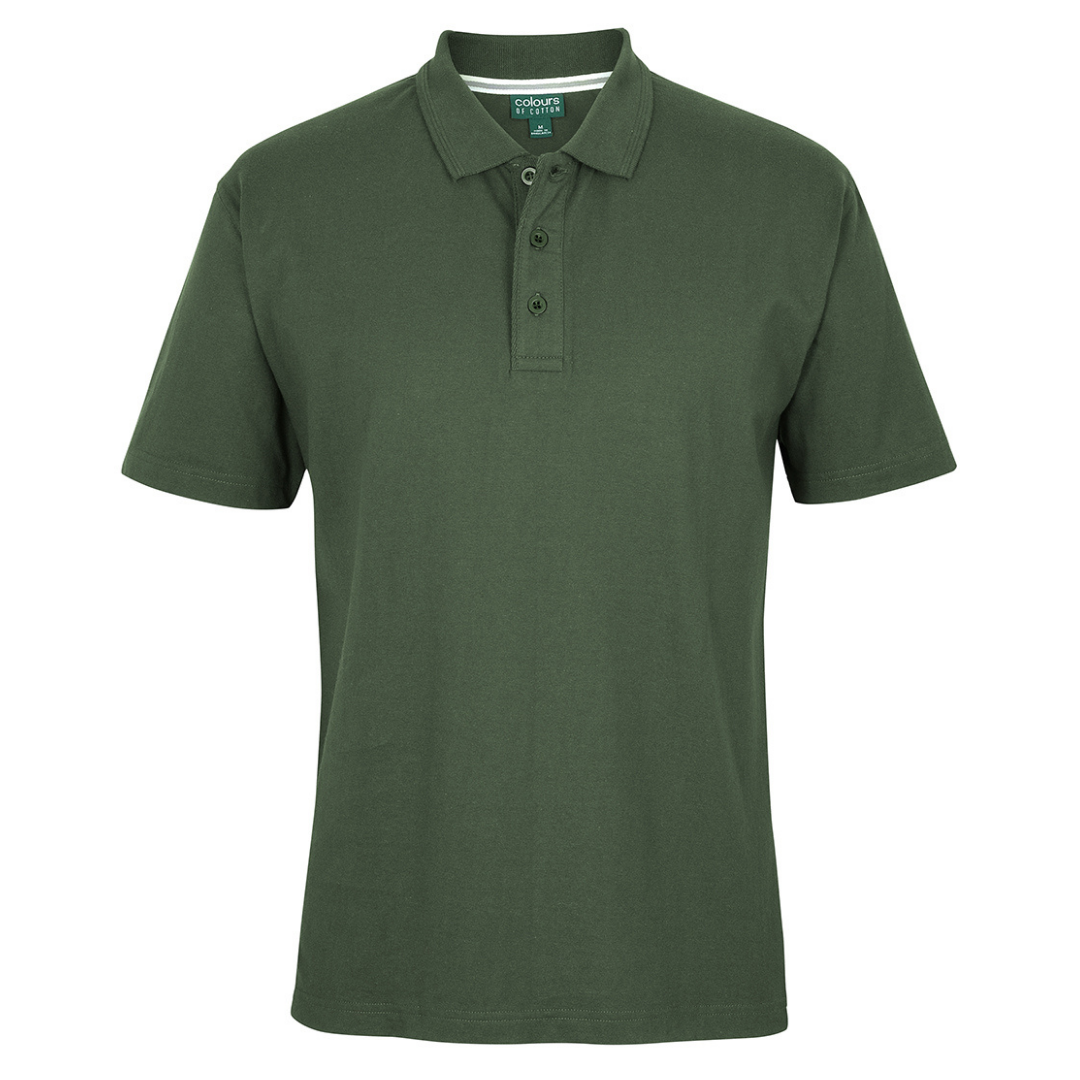 Stewart's Menswear JBs wear 100% cotton jersey polo shirt. A 100% cotton jersey polo shirt with a classic fit, it is ideal for hospitality, school or everyday wear. Made from premium cotton jersey knit fabric of 190gm weight, for comfort and durability. Featuring raised edging detail on the knitted collar and reinforced tape on the inside neck seam and placket, it is designed to stand the test of time. Side splits with reinforced tape provide added comfort and movement. Colour is Army.
