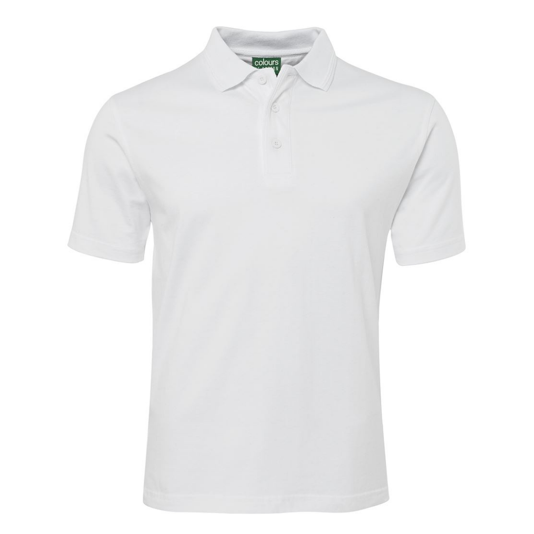 Stewart's Menswear JBs wear 100% cotton jersey polo shirt. A 100% cotton jersey polo shirt with a classic fit, it is ideal for hospitality, school or everyday wear. Made from premium cotton jersey knit fabric of 190gm weight, for comfort and durability. Featuring raised edging detail on the knitted collar and reinforced tape on the inside neck seam and placket, it is designed to stand the test of time. Side splits with reinforced tape provide added comfort and movement. Colour is White.