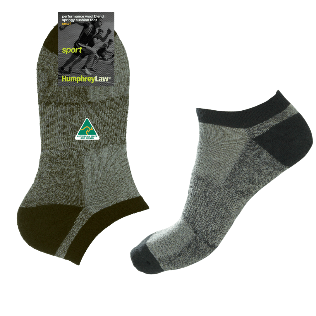 If you are looking for the best socks to wear with sneakers, the fine merino wool ankle sock is a great option. This sock has fine merino wool cushion inside for bounce and absorbency but is still fine enough to fit in any runners. The mercerised cotton on the outside absorbs sweat keeping your feet comfortable. A short ankle sock grey/charcoal coloured with black heel, toe and ankle top.