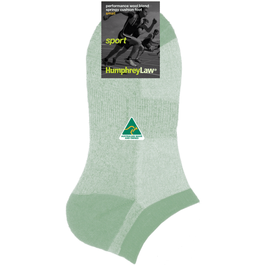If you are looking for the best socks to wear with sneakers, the fine merino wool ankle sock is a great option. This sock has fine merino wool cushion inside for bounce and absorbency but is still fine enough to fit in any runners. The mercerised cotton on the outside absorbs sweat keeping your feet comfortable. A short ankle sock pale green/white coloured with mint green heel, toe and ankle top.