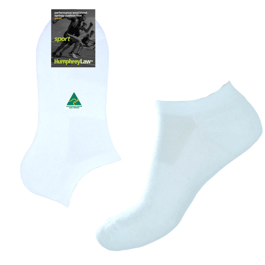 If you are looking for the best socks to wear with sneakers, the fine merino wool ankle sock is a great option. This sock has fine merino wool cushion inside for bounce and absorbency but is still fine enough to fit in any runners. The mercerised cotton on the outside absorbs sweat keeping your feet comfortable. A short ankle sock white coloured with white heel, toe and ankle top.