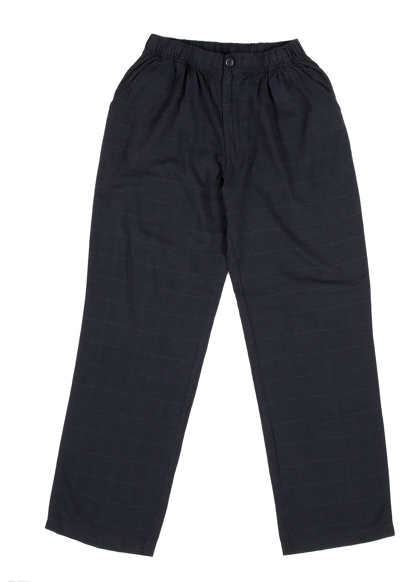 Kingston Grange Bamboo Beach Pant – available at Stewart’s Menswear Mullumbimby. Men’s relaxed bamboo-cotton pants with elastic waistband, breathable and sustainable. Colour is Navy