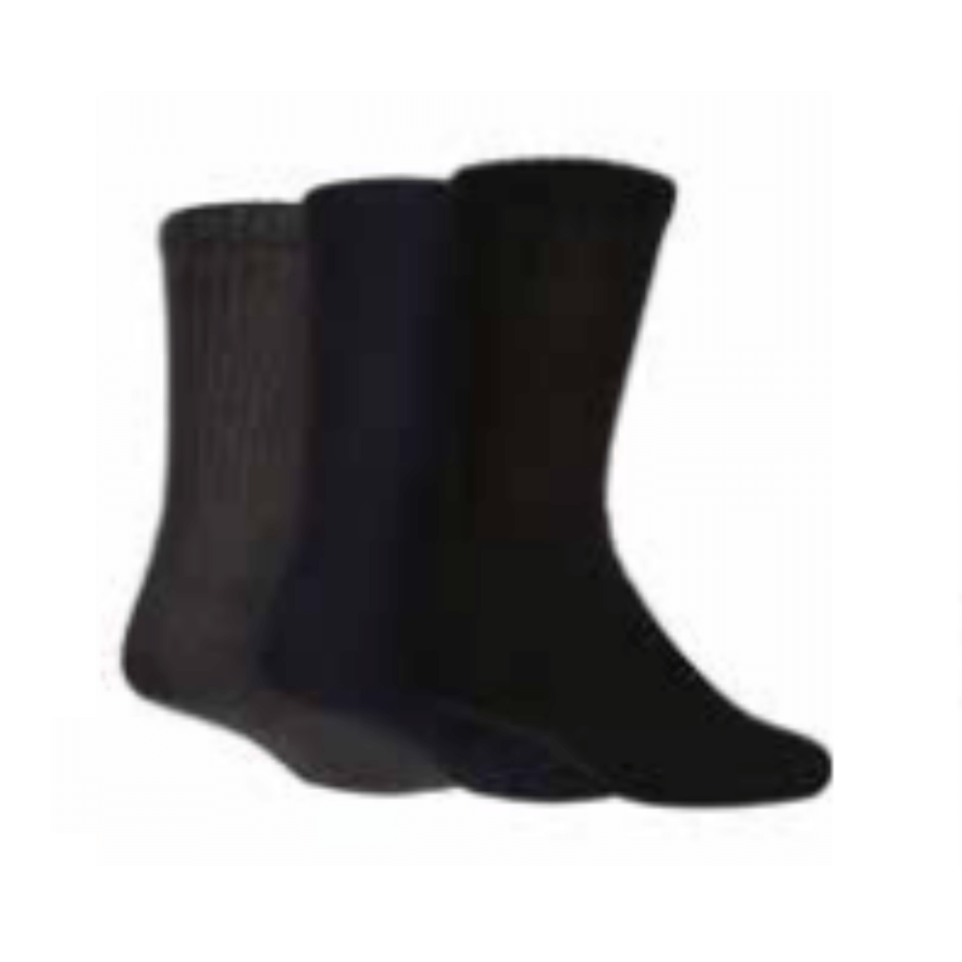 Stewart's Menswear TORE recycled socks. Men's cushion foot work socks. Pack contains one pair each of Black/Navy/Charcoal. the world's first range of socks that are 100% certified as totally recycled. All materials used in the manufacturing process are sourced from existing resources on our planet.  Even the packaging is recycled and printed using plant based inks! TORE® is committed to the belief that "your socks shouldn't cost the earth".