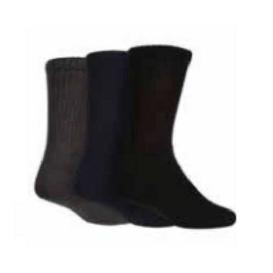 Stewart's Menswear TORE recycled socks. Men's cushion foot work socks. Pack contains one pair each of Black/Navy/Charcoal. the world's first range of socks that are 100% certified as totally recycled. All materials used in the manufacturing process are sourced from existing resources on our planet.  Even the packaging is recycled and printed using plant based inks! TORE® is committed to the belief that "your socks shouldn't cost the earth".