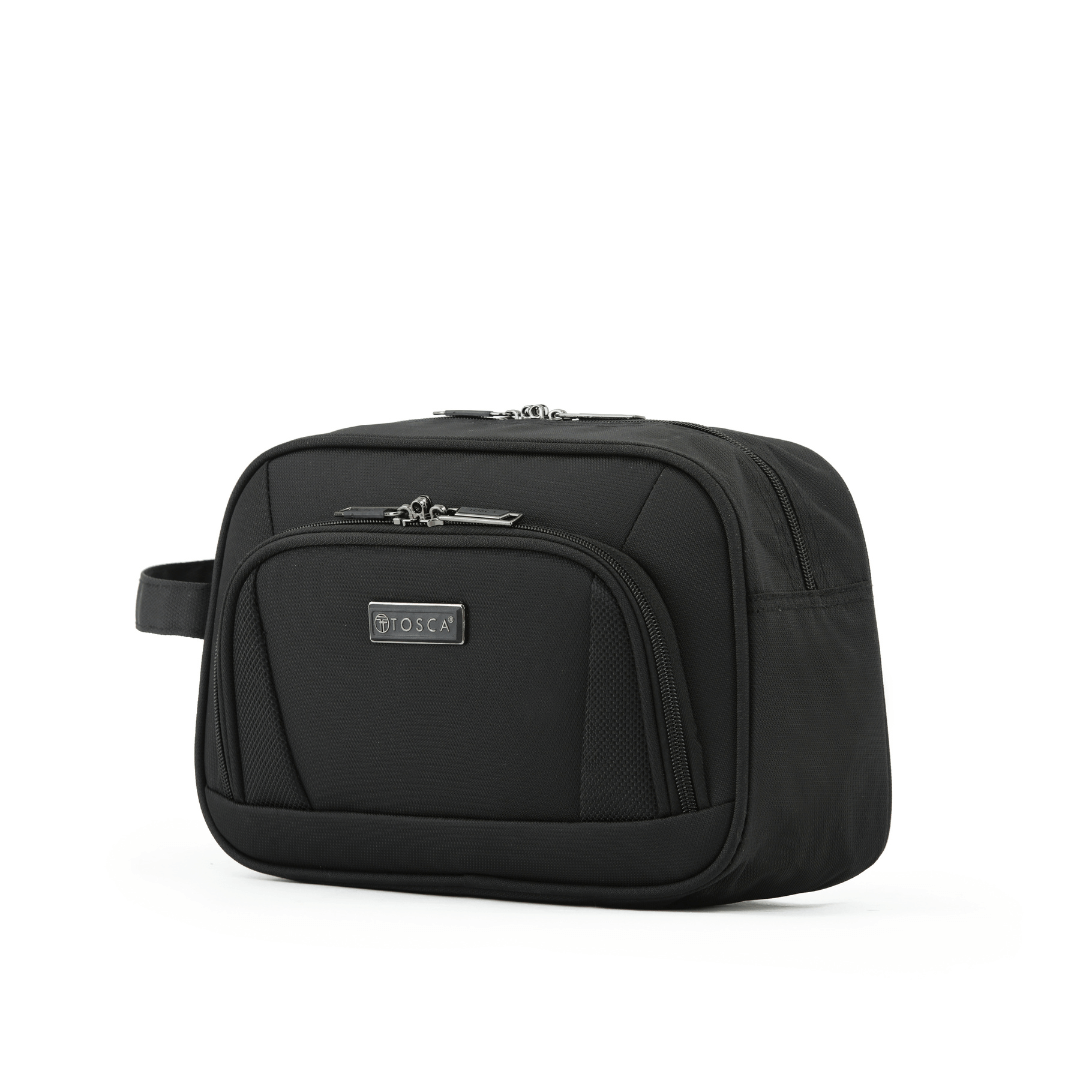 This compact yet spacious bag is lightweight with 2L of storage space. Available in two colours, Black and Teal. The wet pack features a large main compartment to easily fit your travel essentials with a front zipper pocket for additional storage, providing quick and easy access to smaller items. Featuring lockable zip pullers and an end carry handle. Colour is black.