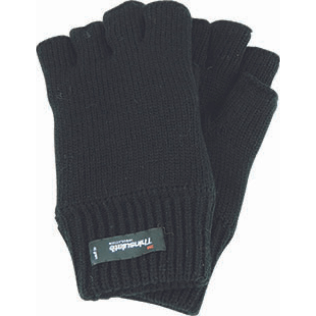 Stewart's Menswear Avenel Hats fingerless gloves.These acrylic fingerless gloves with Thinsulate lining are the perfect accessory for the cooler months. Designed with functionality in mind, providing warmth while allowing for full use of your fingers. Made from soft acrylic yarn, they feature a Thinsulate lining that provides extra insulation and warmth. Colour is Black