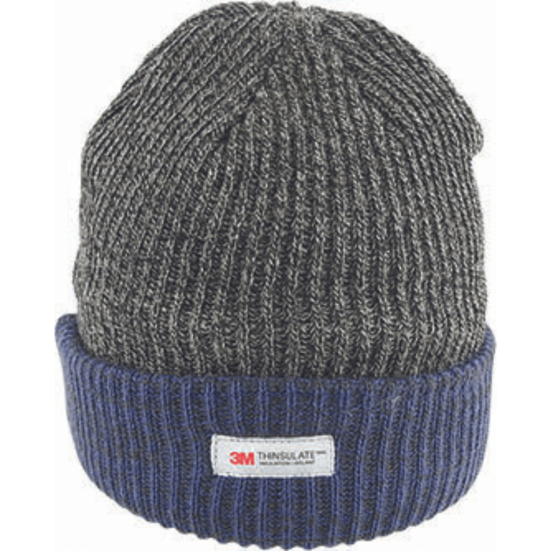 Stewarts Menswear Avenel hats rib knit Beanie with contrast cuff. Thinsulate lining for extra warmth. Colour is Charcoal with Navy cuff. Made from soft acrylic yarn, it features a classic rib knit texture. The added thinsulate lining ensures you will stay warm in the cooler months. Whilst pictured as Navy, the cuff is quite dark and appears more like a black colour.