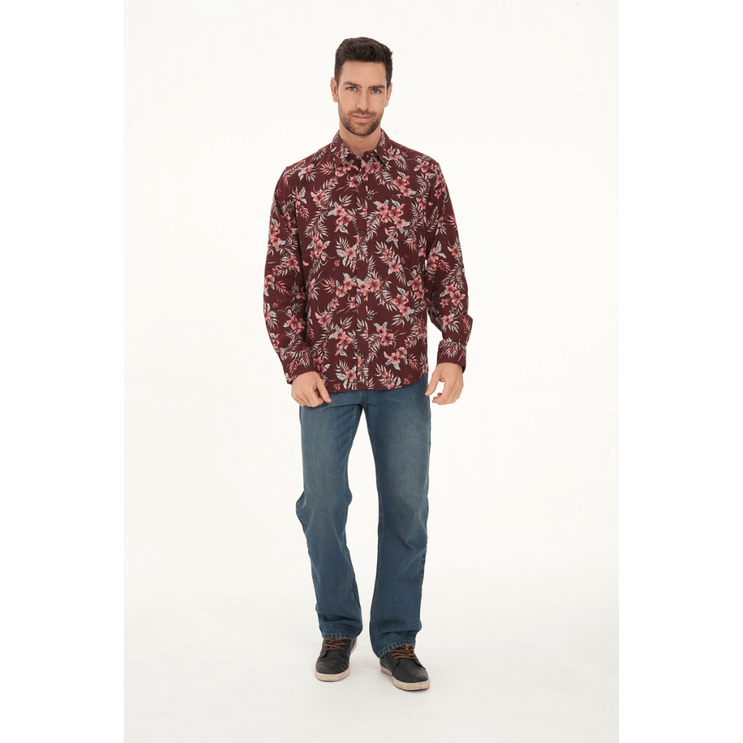 Hemp/Cotton Blend Long Sleeve Floral Shirt