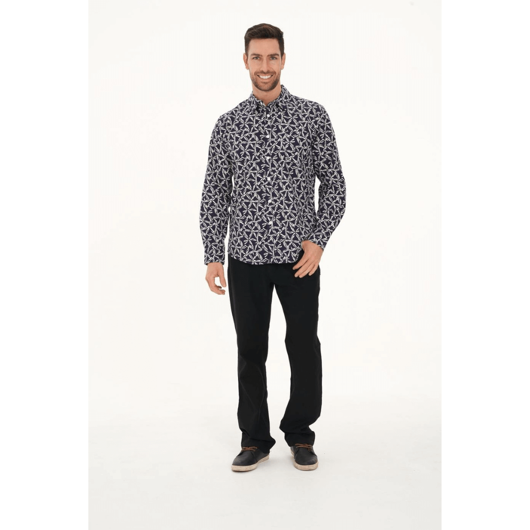 Hemp/Cotton Blend Long Sleeve Print Shirt