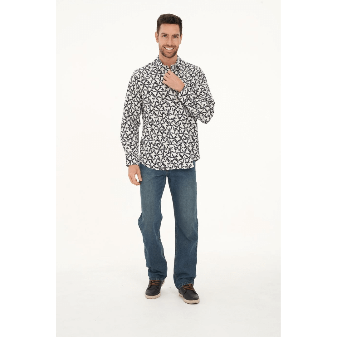 Hemp/Cotton Blend Long Sleeve Print Shirt