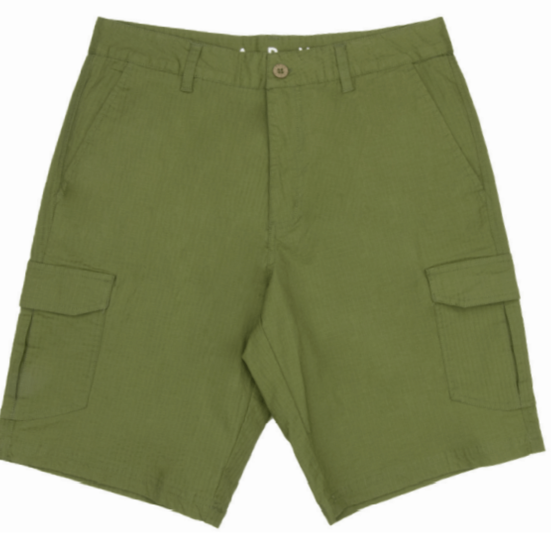 Stewarts Menswear Carve Surfwear Saltbush Cargo Shorts. Men's regular fit fitted waist short featuring button front with zip fly and 20" leg length, these Carve Saltbush Cargo Walk shorts are ideal for the man on the go. With angled side pockets, back welt pocket and lower leg cargo pockets, there is plenty of room for all your accessories, such as car keys, wallet, passport etc. Perfect for a day out or for travelling. Colour is Olive.