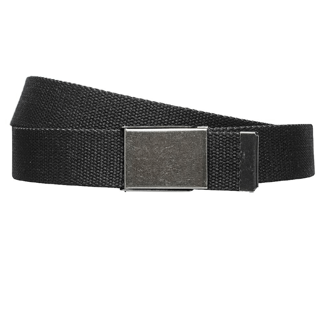 This 40mm canvas belt is the ultimate belt for all occasions. Made using thick canvas material, with clip on metal plate buckle and a metal tip end that is simple to open & close. The belt is available in a large size 46″ waist so one size fits most. Simply open the buckle, cut the strap down to your preferred sizing and close the buckle back down. Colour is black with silver buckle.