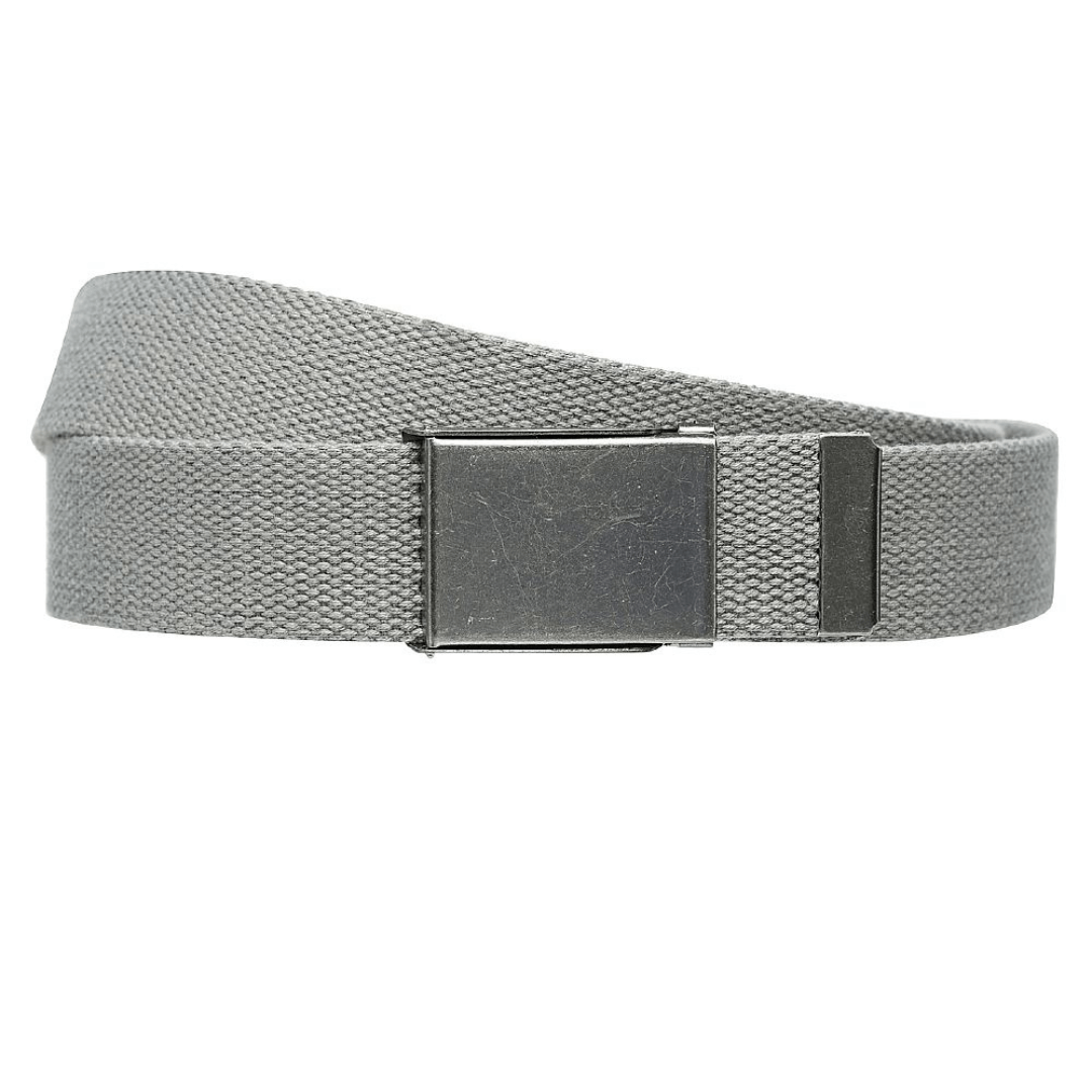 This 40mm canvas belt is the ultimate belt for all occasions. Made using thick canvas material, with clip on metal plate buckle and a metal tip end that is simple to open & close. The belt is available in a large size 46″ waist so one size fits most. Simply open the buckle, cut the strap down to your preferred sizing and close the buckle back down. Colour is light grey with silver buckle.