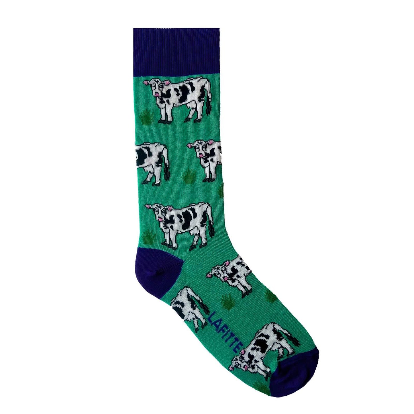 Australian made novelty socks. Colour is green with cows all over.